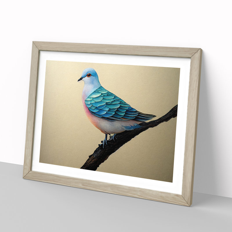 Dove Bird In Watercolour Vol.1 - Single Picture Frame Painting, Oak Framed, 34cm H x 46cm W x 2cm D