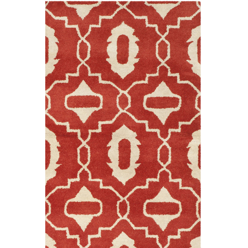 Tapis rouge / ivoire touffeté à la main Carolene, Tapis de couloir 2 pi 3 po x 7 pi
