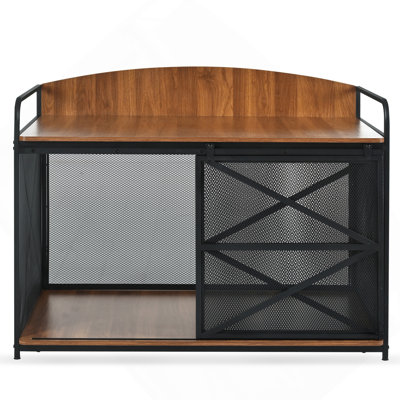 42.8" Heavy Duty Large Dog Crate Furniture For Large Medium Dog, Farmhouse Wooden Dog Kennel Indoor End Table, Decorative Pet House For Large Dogs, Gr