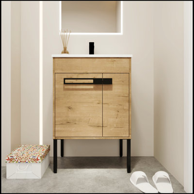 Meuble-lavabo sur pied simple avec plateau en céramique 24 po Jakyre
