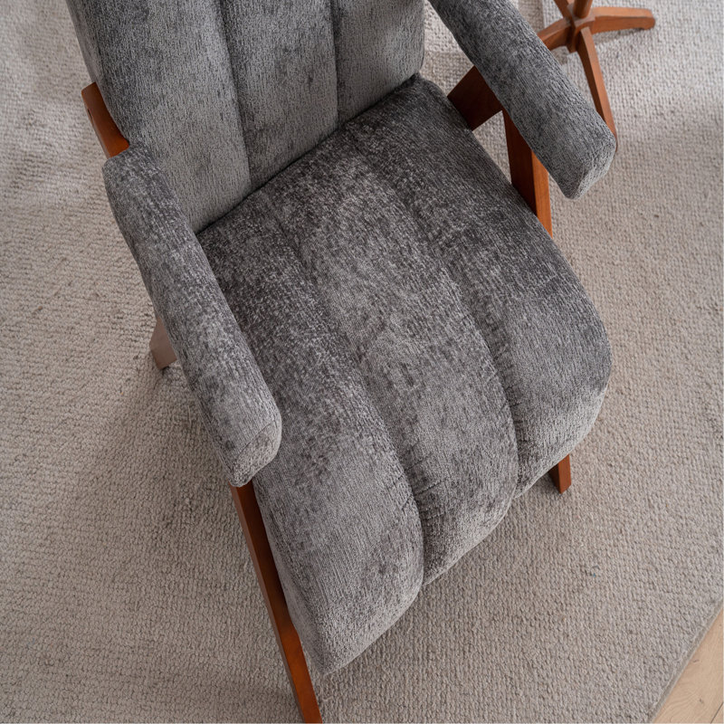 Fauteuil d'appoint de style Mid-Century moderne, fauteuil en forme de nuage avec structure en bois massif, fauteuil en chenille pour salon, chambre à coucher, balcon