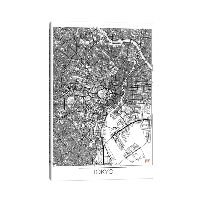 Tokyo Minimal Urban Blueprint Map by Hubert Roguski - Wrapped Canvas Print, 20.32 cm H x 30.48 cm W