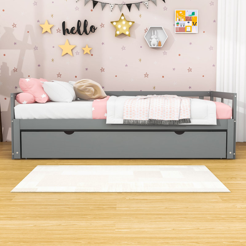 Dovber Twin Size Wooden Daybed with Trundle, Gray