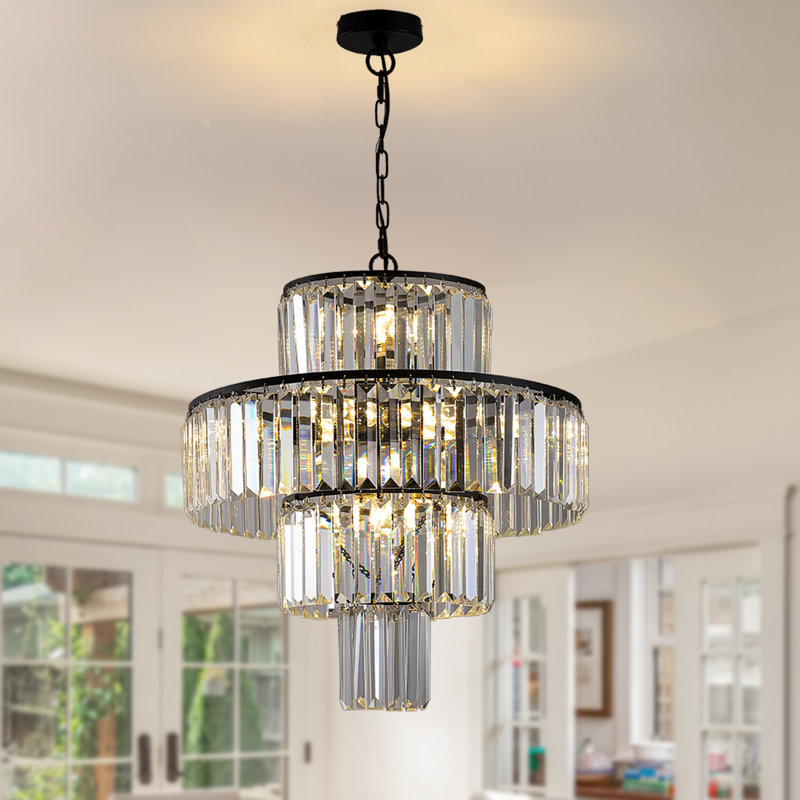 Lustre gradué à niveaux 12 lumières Makahla, Noir mat