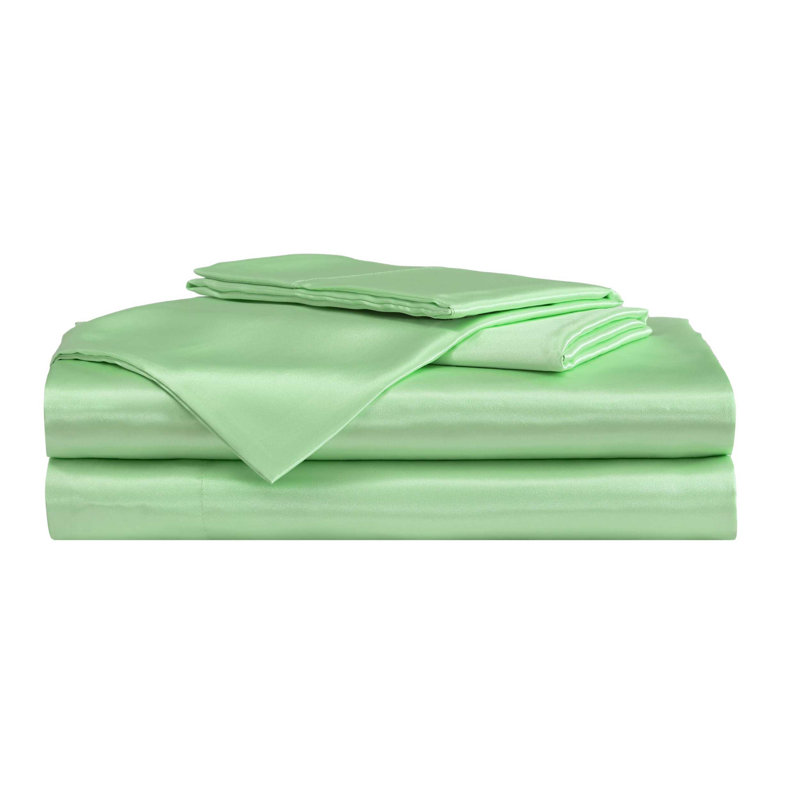 Betsey Johnson Soft Satin Sheet Sets, Solid Green, Twin XL Sheet Set with 1 Pillowcase