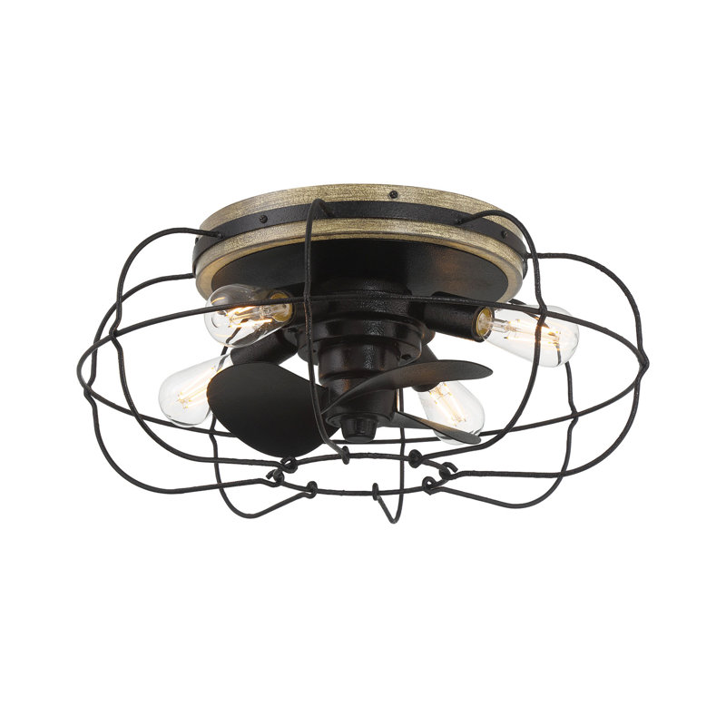 22" Evaro 3 - Blade Caged Ceiling Fan with Light Kit Included, Textured Black