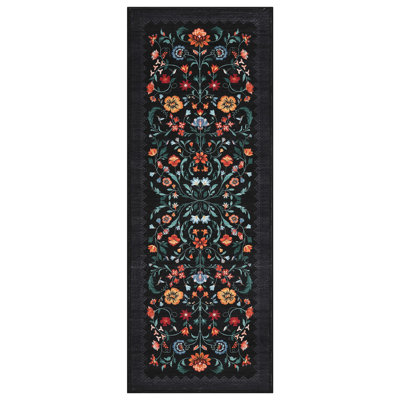 Floral Machine Washable Rug Non-Slip Farmhouse Floor Cover, Stain-Resistant Low Pile Indoor Carpet Mat for Living Room
