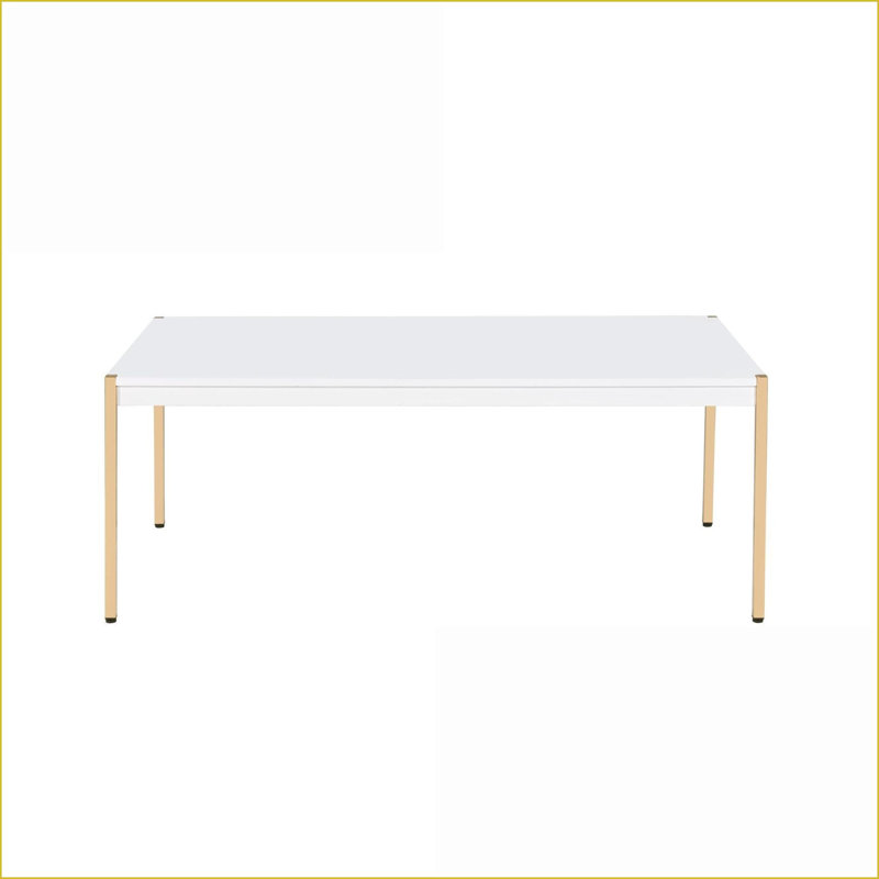 Blanc et blanc Table basse dorée moderne pour le salon, taille compacte l 48 po, facile à assembler