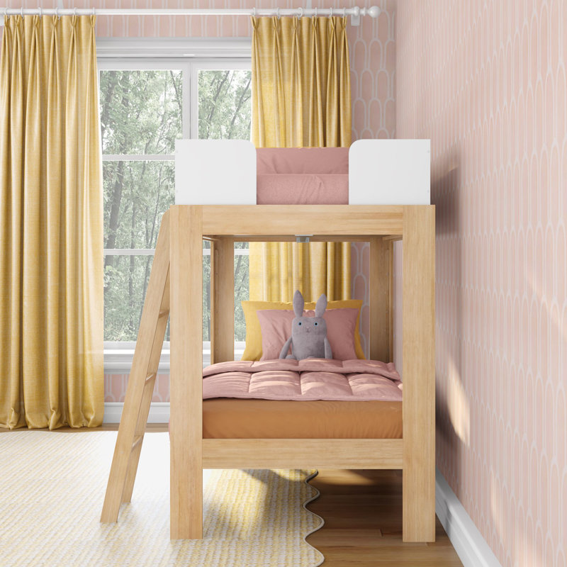 Ambur Twin over Twin Solid Wood Standard Bunk Bed, Blonde/White