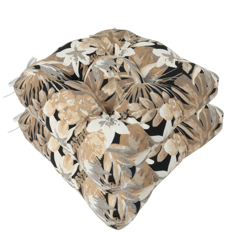 Indoor/Outdoor Tufted Seat Cushions Set Of 2, 19"X19"X4" Decorative Wicker Chair Pads, All-Weather Patio Chair Cushions With Round Back For Patio, Garden, Dining & Home Office