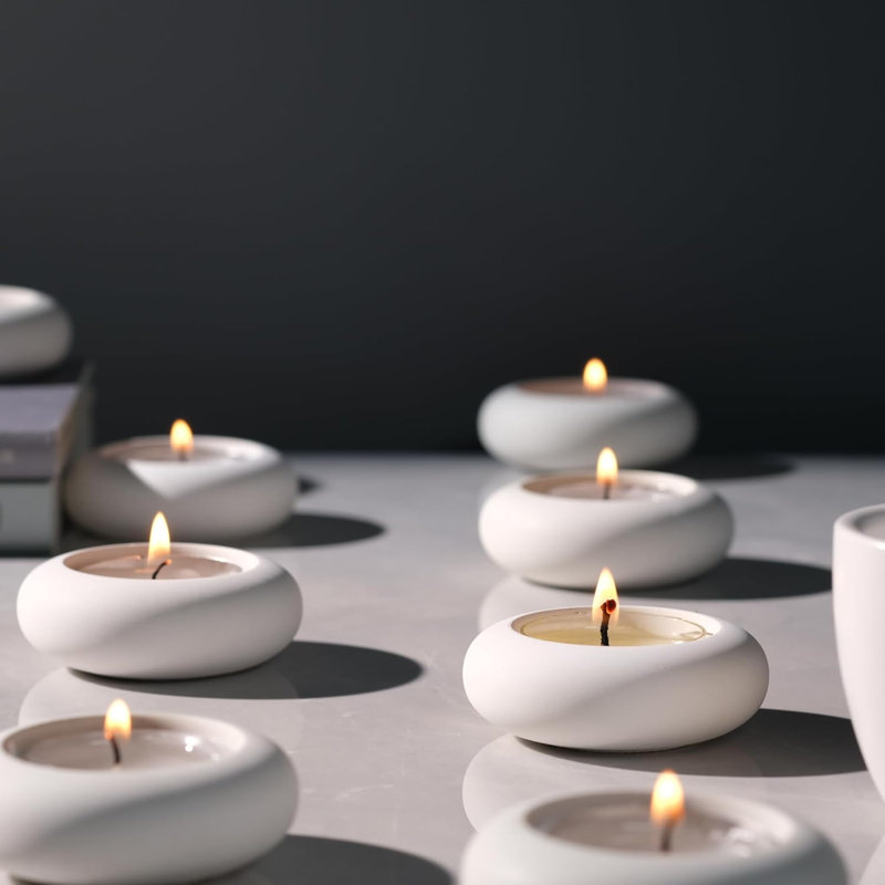 Handmade Pebble Tealight Candle Holders Set Of 8 White
