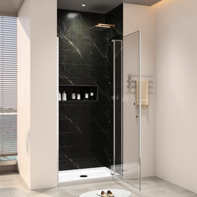 Porte de douche pivotante de 28 à 32 po x H 72 po, ouverture universelle à gauche et à droite, ouverture extérieure, verre trempé 1/4 po 5/16 po, nickel brossé, charnière en acier inoxydable 304, longue durée, prévention des fuites, magnétique