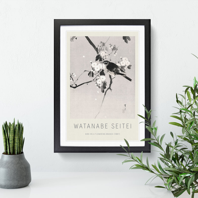 Bird on a Flowering Branch by Watanabe Seitei - Picture Frame Graphic Art, Black, 65cm H x 48cm W x 2cm D