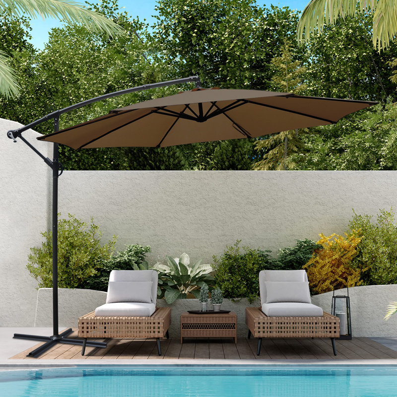 3M Garden Banana Parasol, Cantilever Sun Shade Canopy Patio, Outdoor Umbrella, Khaki