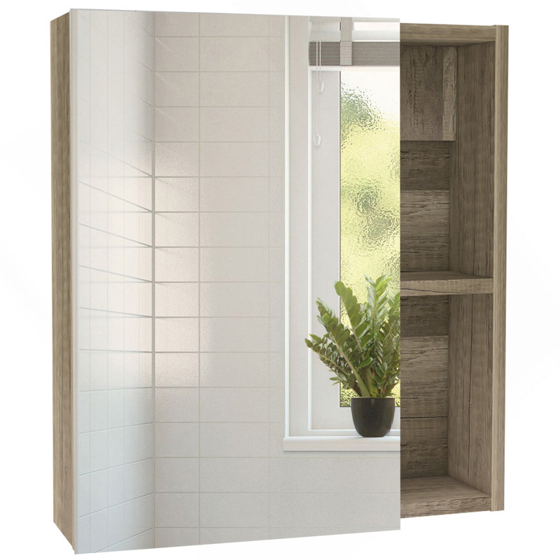 Armoire à pharmacie avec miroir Clifton, cinq tablettes internes, finition pin, Noyer