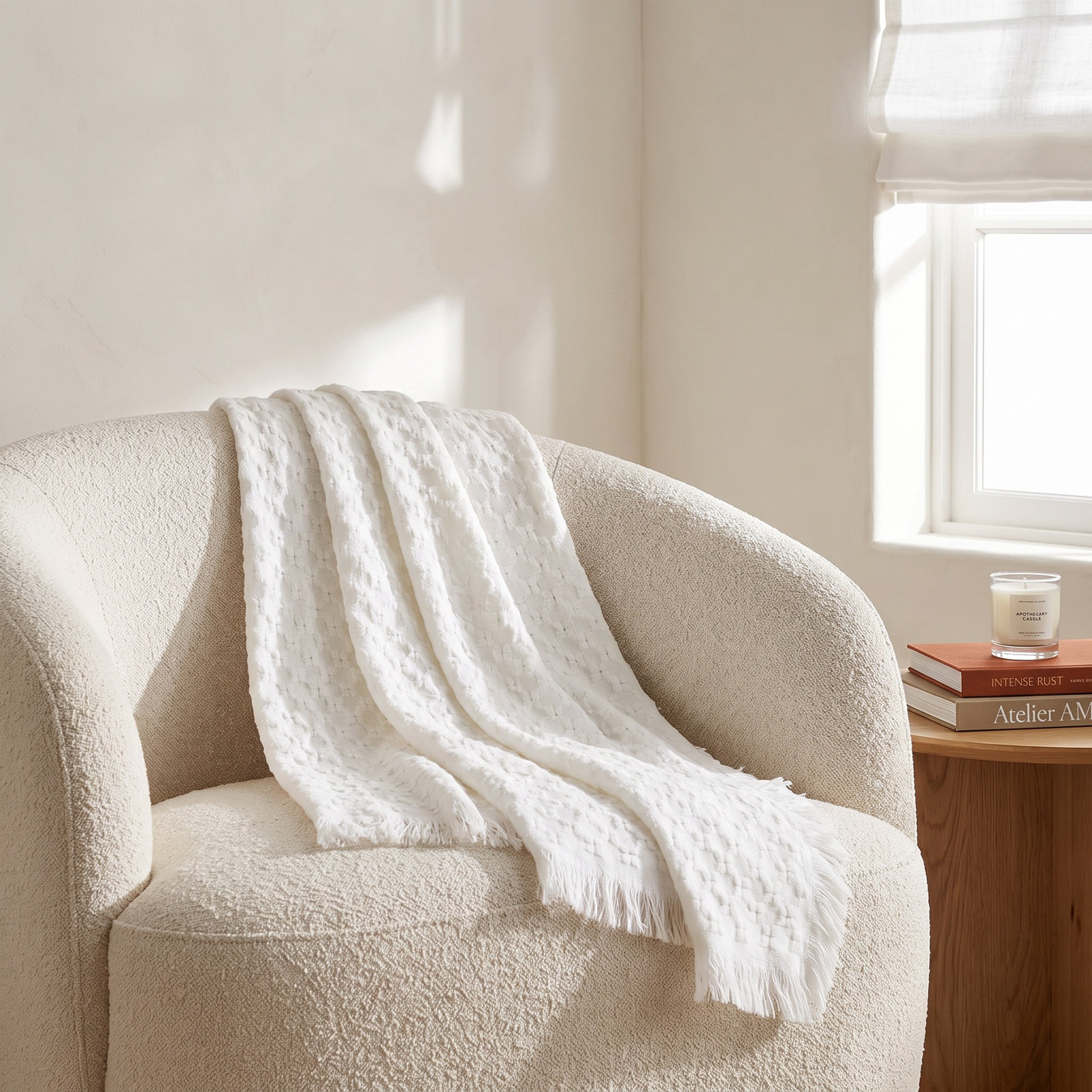Delphine Acrylic Hand Woven Throw Blanket, Ivory