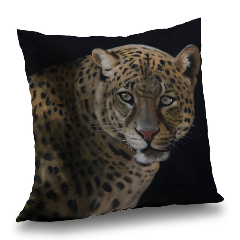 Realistic Fierce Leopard Black African Poly Twill Pillow – Poly Twill Throw Pillow with Insert, Double-Sided Print