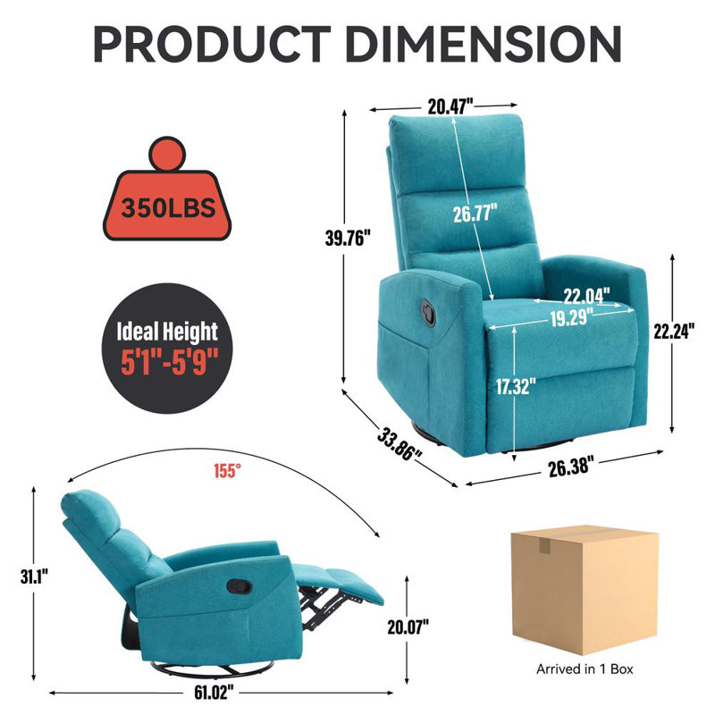 Modern Rocking Swivel Recliner, Blue