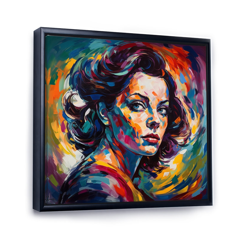 Portrait de femme pop art II, H 24 po x l 24 po x P 1 po, Cadre flottant noir