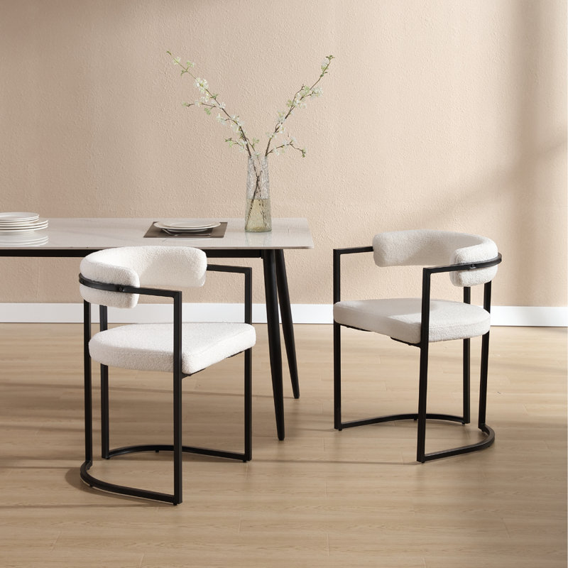 Fairmont Park Dining Chairs Upholstered in Modern Kitchen Chairs in Metal Frame for Living Room Restaurant Cafe, White