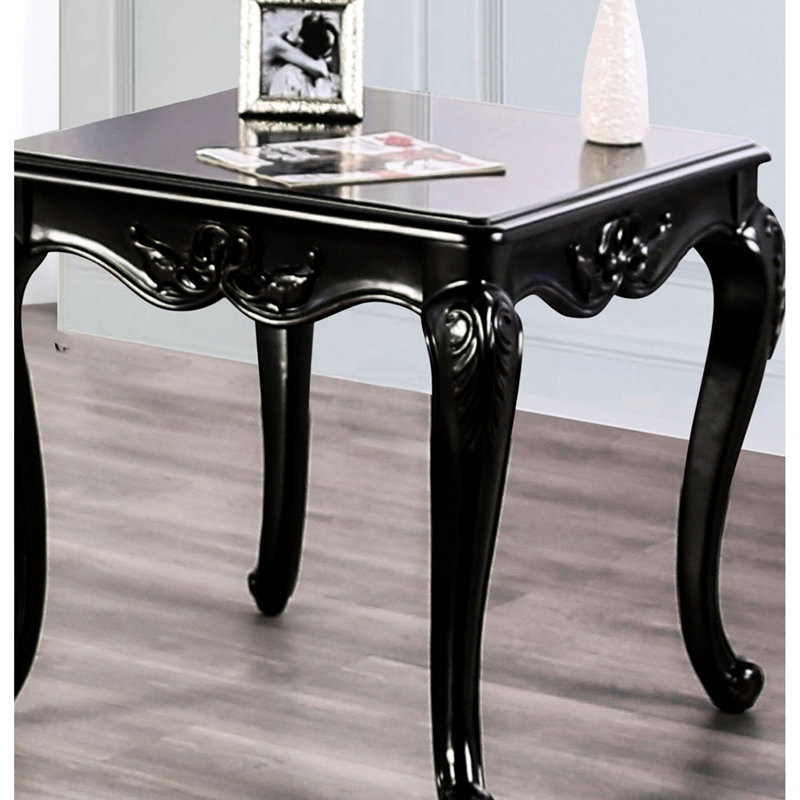 Solid Wood Square End Table In Traditional Design, Champagne Finish, Ornate Accents, Legs, 26.5"w X 28.5"d 24.5"h, Simple Setup Finish Table, And Veneer, Details, Single Unit