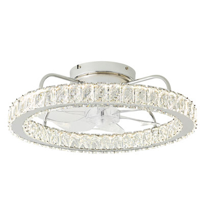 19.68" - Dimmable Led Crystal Ceiling Fan With Led Lights
