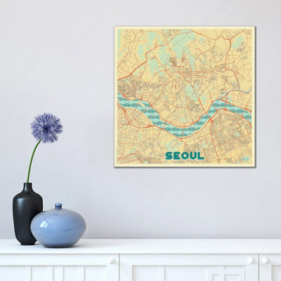 Seoul Retro Urban Blueprint Map by Hubert Roguski - Wrapped Canvas Print