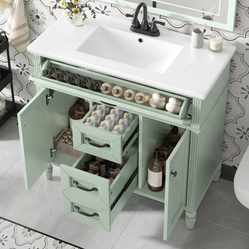 Bathroom Vanity With Sink Combo, Soft Close Doors And 2 Storage Drawers, Green