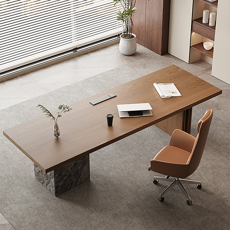Bureau moderne en bois massif brun minimaliste de 55,12 po, H 28,74 po x l 55,12 po x P 27,56 po