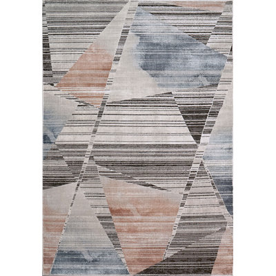 Tapis gris anthracite / ivoire / bleu / corail Tulisha