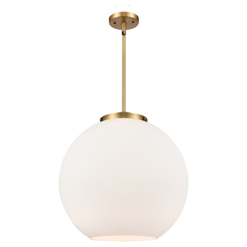 Luminaire suspendu sphère 1 lumière DEL Ralph, Blanc mat, Laiton brossé