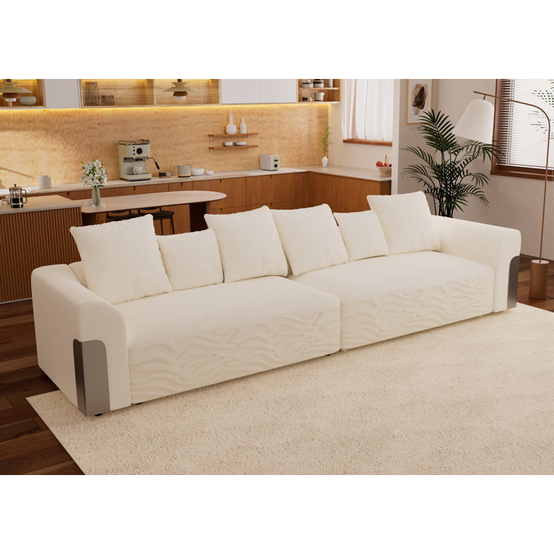127.4'' Wide Chenille Armed Upholstered Modular Sofa, White