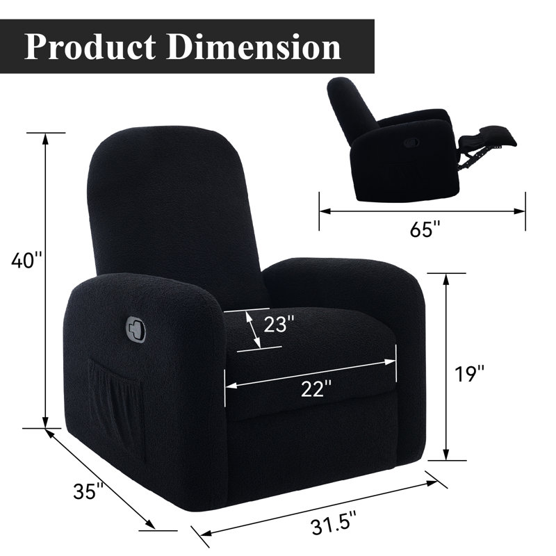 Haaniyah Boucle Fabric Swivel & Rocking Recliner, Black Teddy
