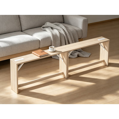 9.1 Inch Narrow Console Table with Power Outlet, Set of 2, Total Length 94 Inch Sofa Table Behind Couch for Living Room, Entryway, Light Walnut