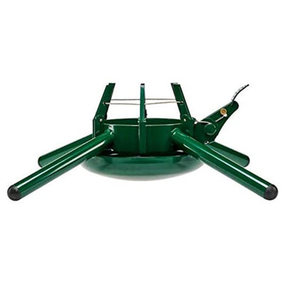 KRINNER Christmas Tree Genie Steel - Green Tree Stand - Original Single Cable Operation, Holds up to 15 ft Live Trees - Foot Pedal Setup & Water Reservoir - 4 Stabilizing Feet, German Made