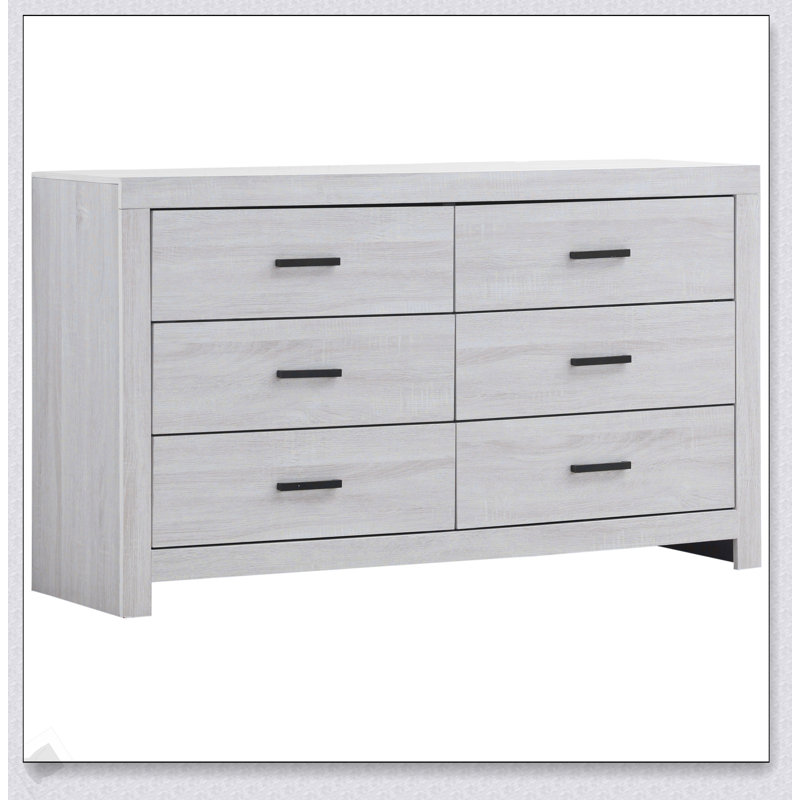 Commode à 6 tiroirs Sherwood Coastal White avec rangement spacieux et fabrication durable pour les chambres modernes