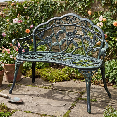 Banc d'extérieur, mobilier de jardin pour terrasse, banc en fonte d'aluminium vert