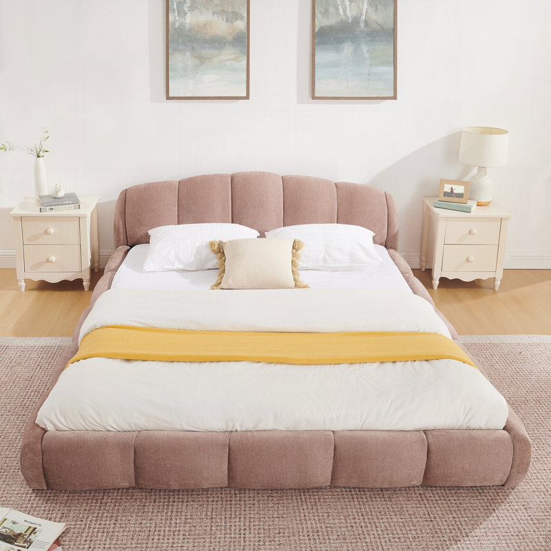 Structure de lit tapissier Elegant Chenille, Queen, Pink