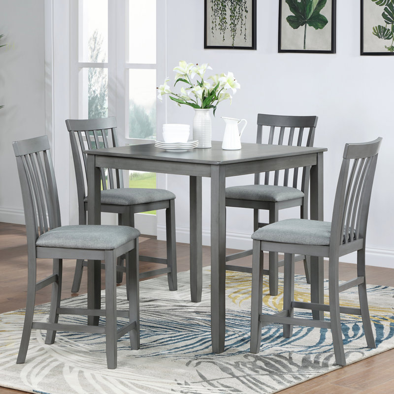 Table de salle à manger en bois carrée, table de cuisine pour petit espace, table de comptoir pour 4 personnes, gris, SEULEMENT LA TABLE