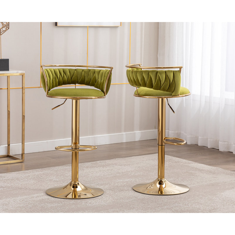 Ensemble de 2 tabourets de bar pivotants en velours noir (ensemble de 2), Vert, 2