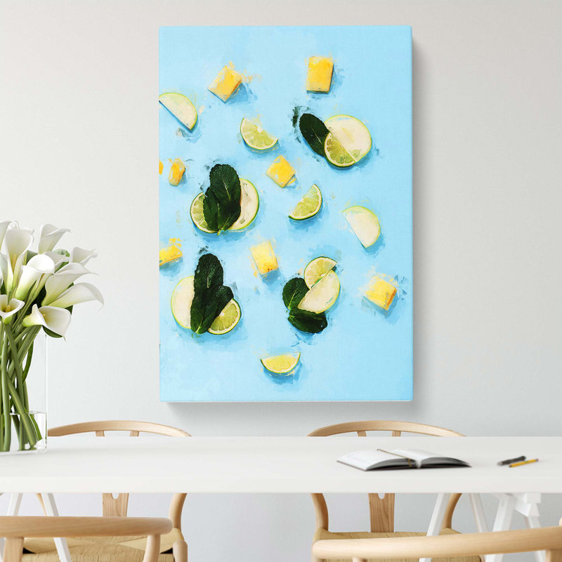 Mint Lime Pineapple And Apple In Abstract - Wrapped Canvas Print, 50cm H x 35cm W x 3cm D