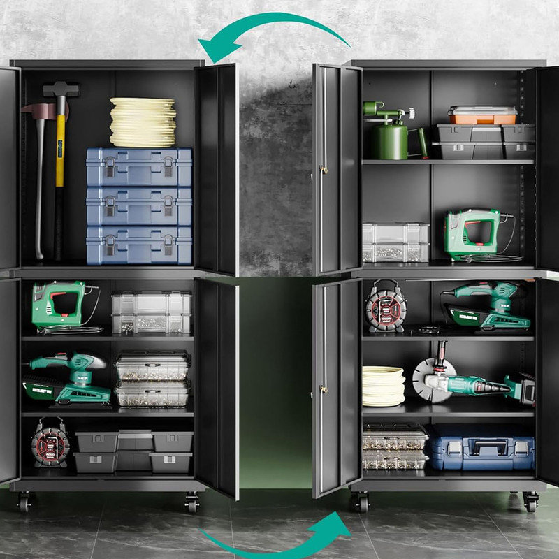 Metal Storage Cabinet with Wheels, Rolling Garage Storage Cabinet with Lock, Tool Cabinet on Wheels for Garage, Home, Shop
