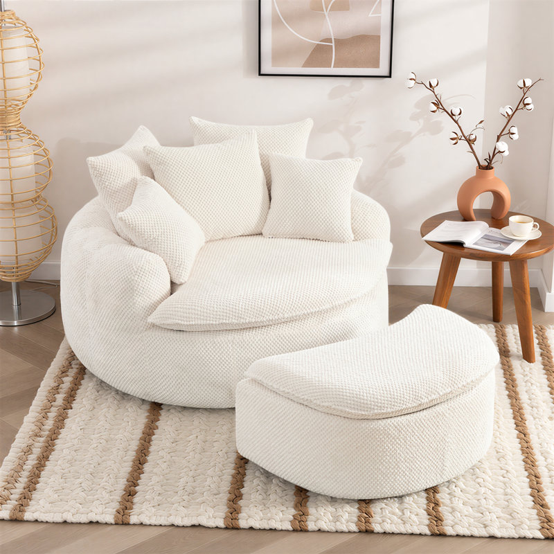 Fauteuil lounge surdimensionné en forme de tonneau, rempli de mousse, de 53 po de largeur, avec repose-pieds, aucun assemblage requis