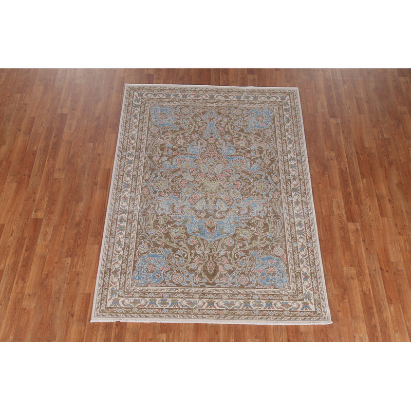 Tapis oriental géométrique en laine Oushak noué à la main 5 x 7