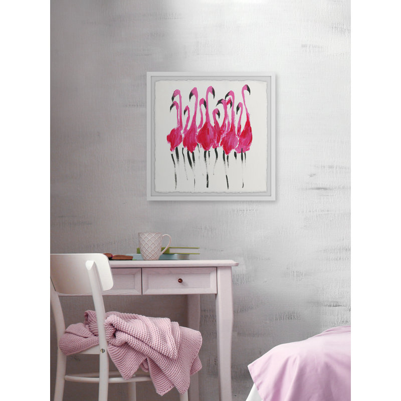 Stand Straight Flamingos by Parvez Taj - 1 Piece Single Picture Frame Painting, 51cm H x 51cm W