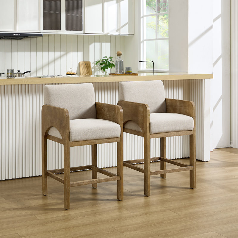 Upholstered Seat Counter Stool With Solid Wood Frame, Arch-Shaped Arm Bar Height Counter Stool For Kitchen/Dining Room/Restaurant