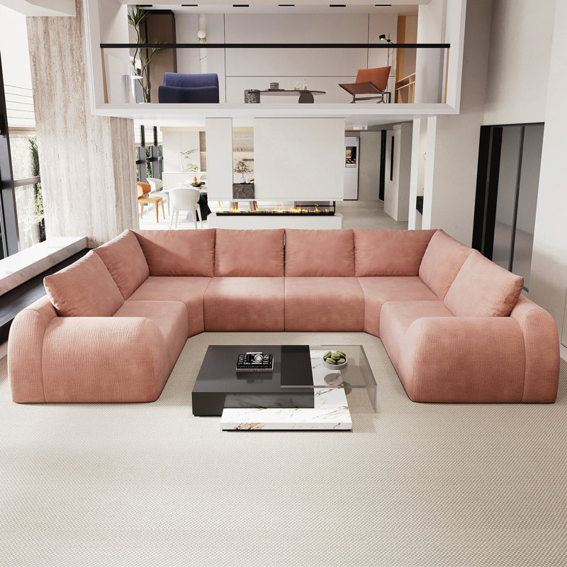 Canapé d'angle modulaire Cloud en forme de U, 6 places, 135,5 pouces (344 cm), comprimé sous vide, aucun assemblage requis, canapé surdimensionné en tissu en forme de U pour salon