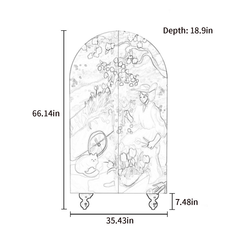 Armoire arquée avec tablettes et portes d'art