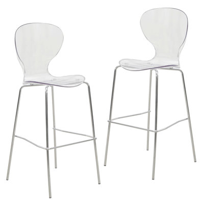 Edenfield Acrylic Barstool with Steel Frame in Chrome Finish (Set of 2)