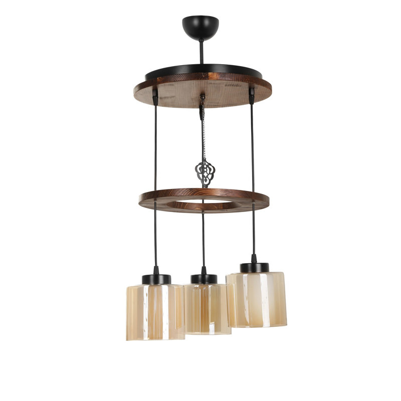 Luminaire suspendu cylindrique à 3 lumières Weakley, Brun
